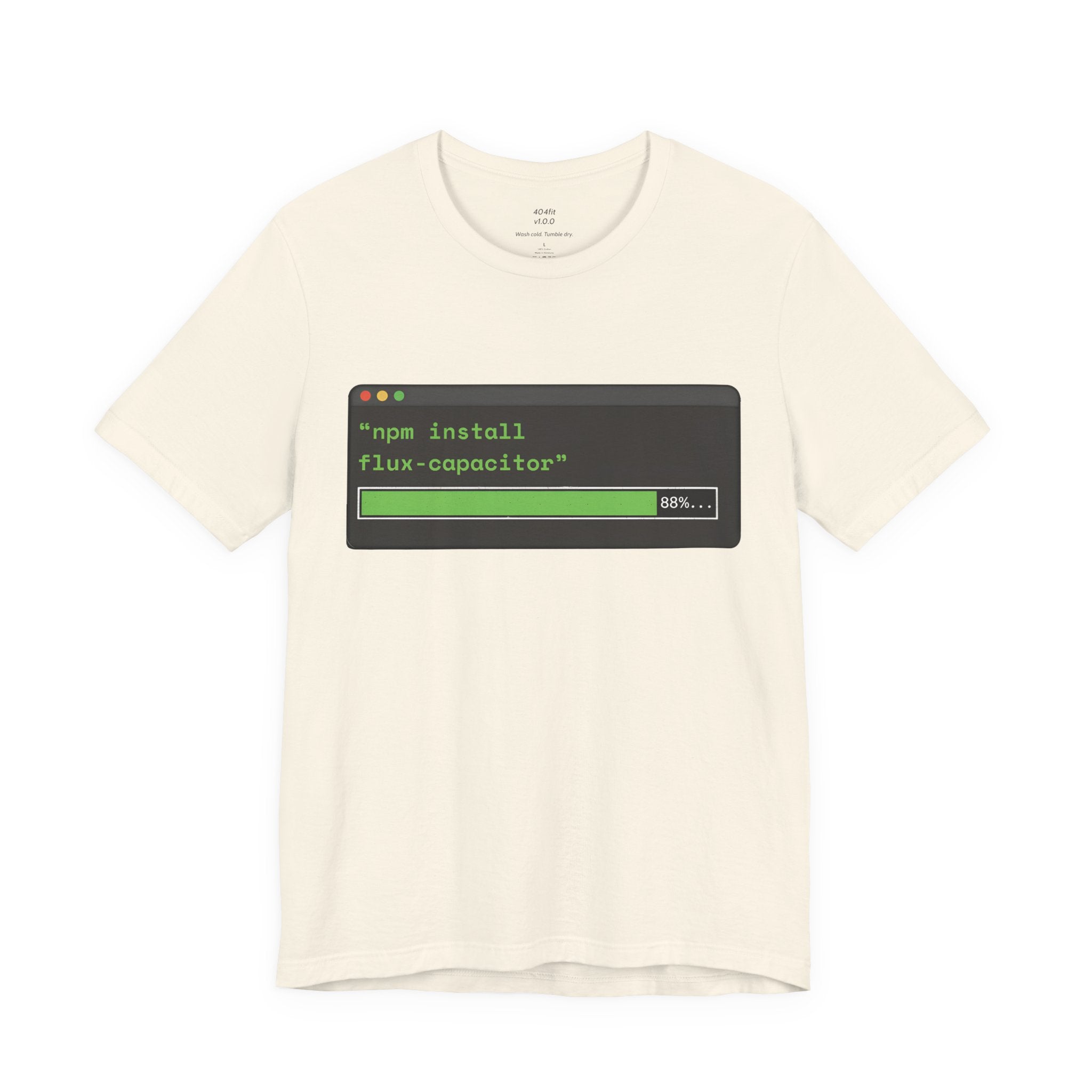 "npm install flux-compacitor" Developer Code Humor Tee